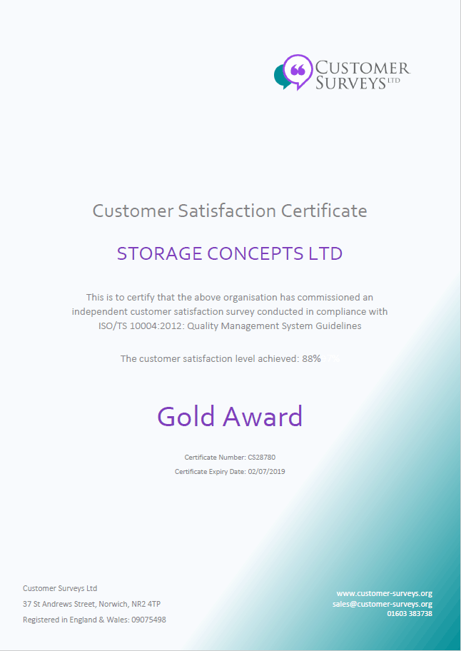 Storage Concepts Customer Satisfaction Survey Certificate